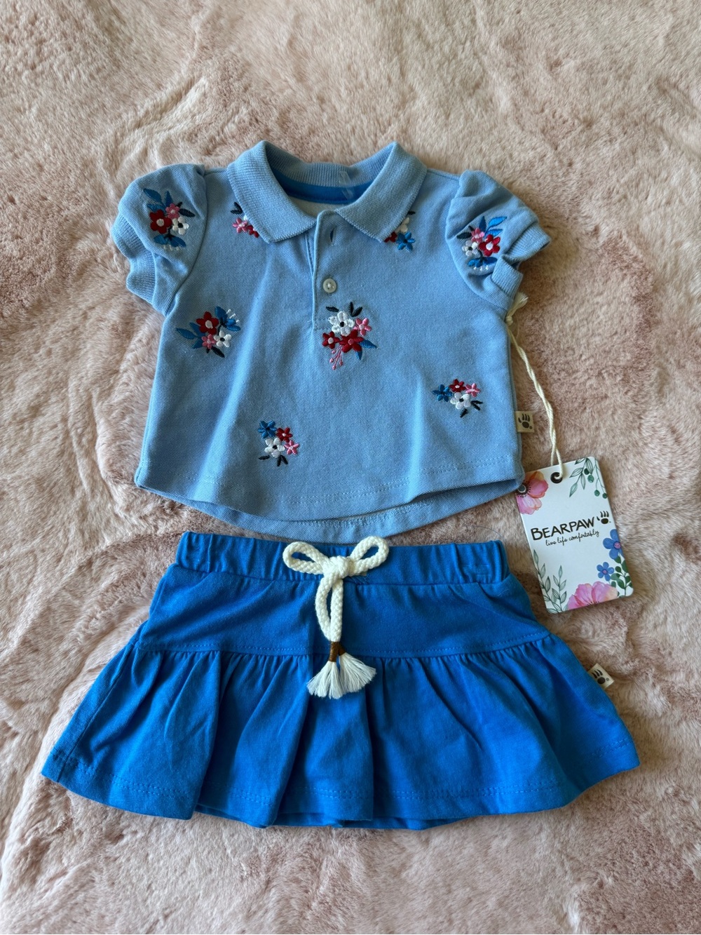 NWT Baby Bearpaw Embroidered Polo Shirt and Skirt Set Size 3-6 months